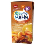 Компот, Фрутоняня 0.2 л из яблок неосветленный с экстрактом кураги и изюма